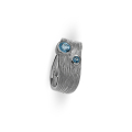 Ring Crease Silver Swiss Blue Topaz 5 and 3 mm round fac