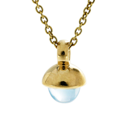 Anhänger kleine Eichel Silber Feinvergoldet blauer Topas 5 mm cab