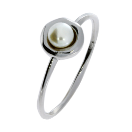 Ring silver-rhod. withpearl