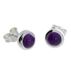 Stecker Silber Amethyst 6mm rund cab