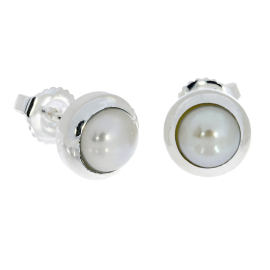 Stecker Silber Süßwasserperle 6mm rund cab