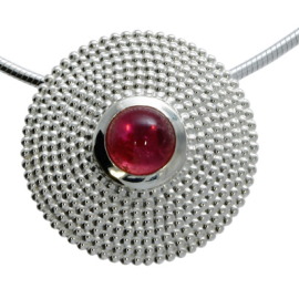 Pendant silver dots light pink tourmaline 7 mm cab