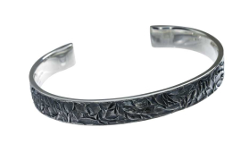 Bangle Leaves silver light oxidised 10 mm