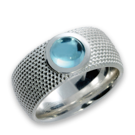 Ring Dots No1- silver blue topaz 7 mm round cab