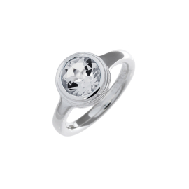 Ring silver crease blossom setting white topaz 8 mm fac
