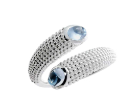 Ring Dots open blue topaz 6x4mm oval cab