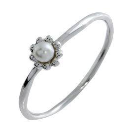 Ring silver-rhod. withpearl