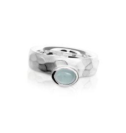 Ring Silber Hammerschlag 4 mm Aquamarin 7x5 oval