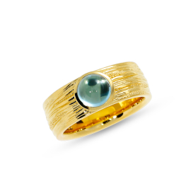Ring Strandcores si/gold plated Topaz Blue Swiss 7 mm round cab