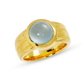 Ring Strandcores si/gold plated aquamarine 10 mm round cab