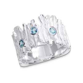 Ring Crease Wood Silber Swiss 15 mm swiss blue Topas