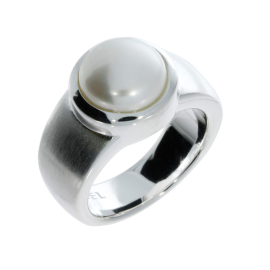 Ring silver matt pearl 10 mm