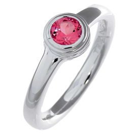 Ring silver Crease Blossom tourmaline pink 5 mm round fac