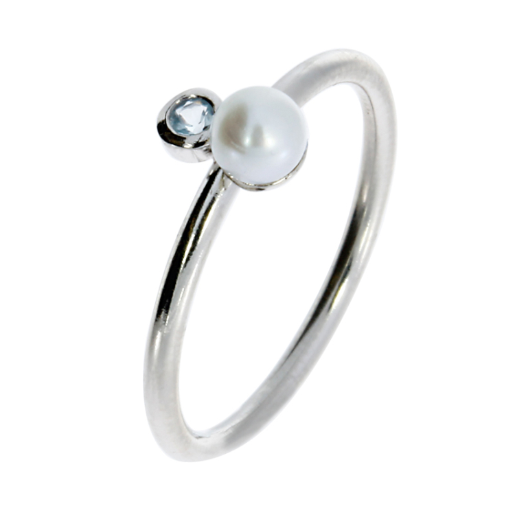 Ring Silber blauerTopas 2mm fac mit Perle 4mm