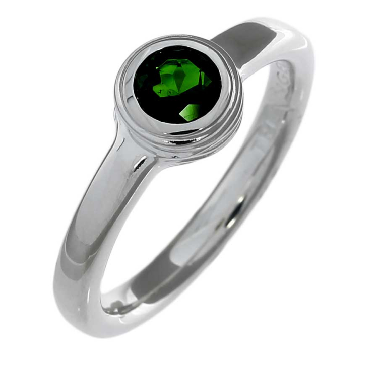 Ring silver Crease Blossom tourmaline green 5 mm fac  