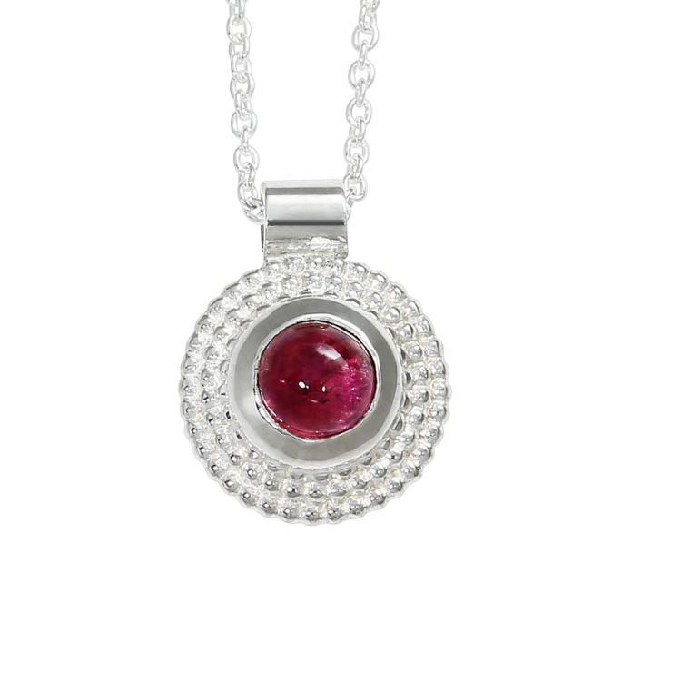 Pendant silver pink tourmaline 5 mm round cab