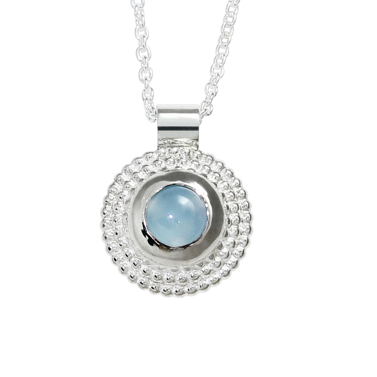 Pendant silver aquamarine 5 mm round cab