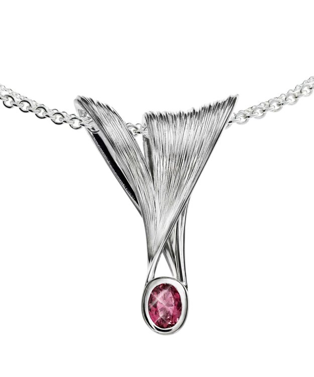 Pendant crease silver pink tourmaline 7x5 mm Double anchor