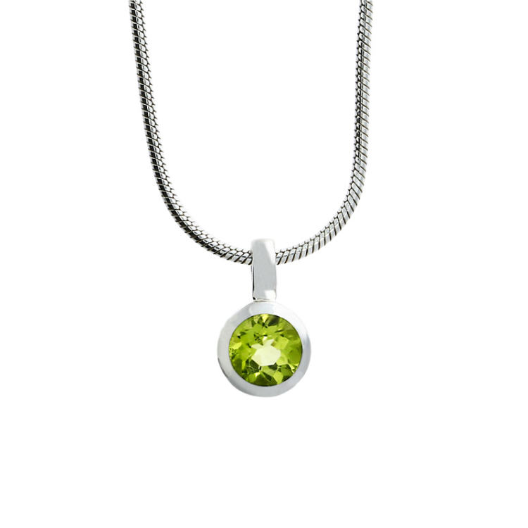 Pendant silver peridot round fac incl. chain 42 cm