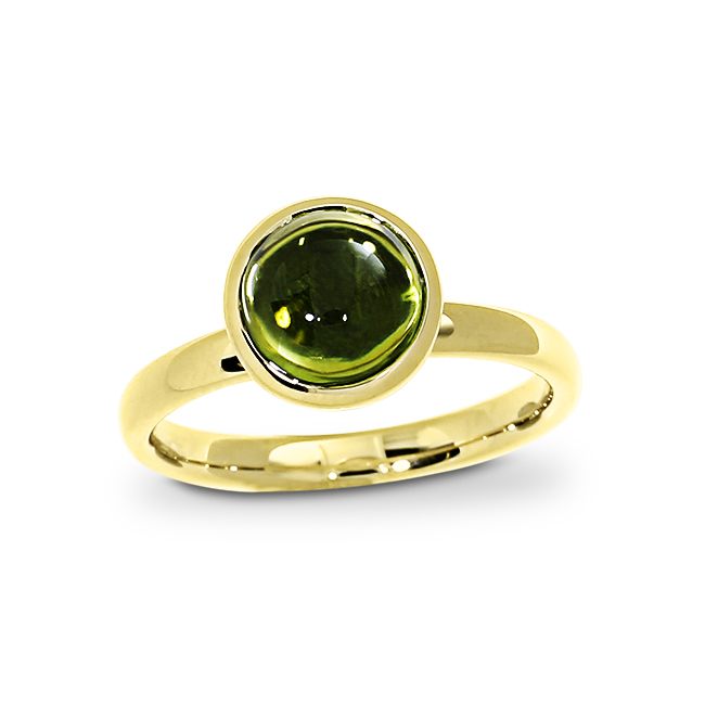 Ring Gold 585  Peridot 8 mm cab