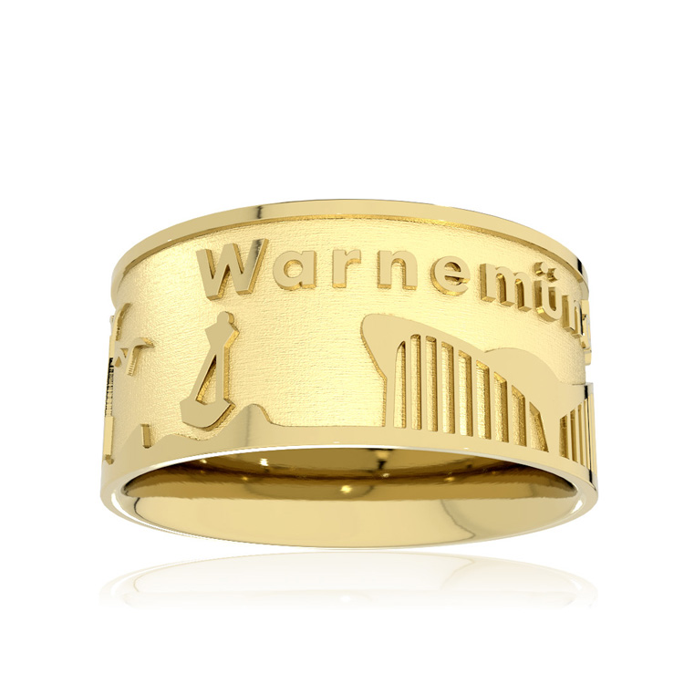 Ring City of Warnemünde silver gold plated 10 mm wide Ring size 52