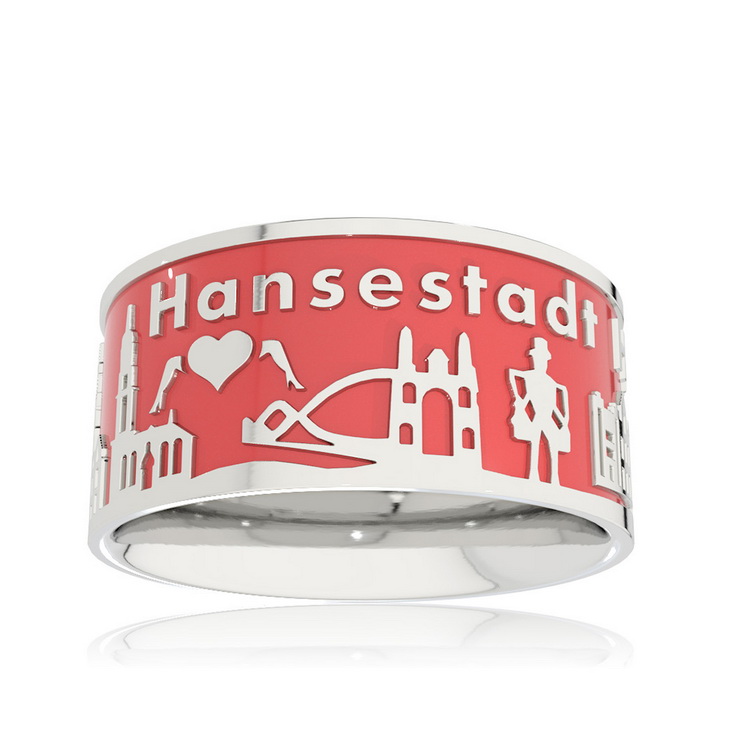 City ring Hamburg silver enamel red Ring size 54