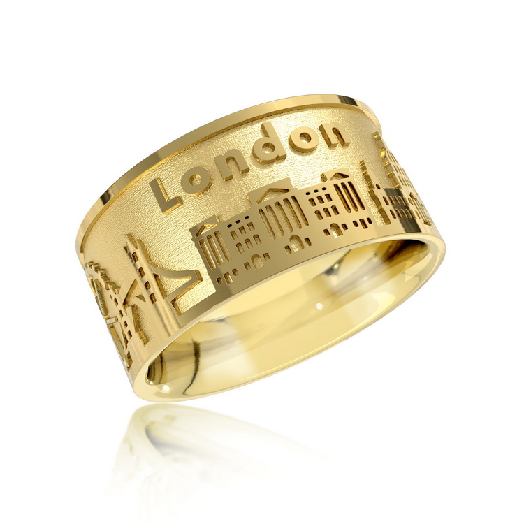 City ring London silver light gold plated   Ring size 56