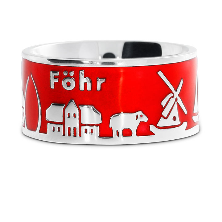 Island ring Föhr new silver enamel red transparent   Ring size UNI