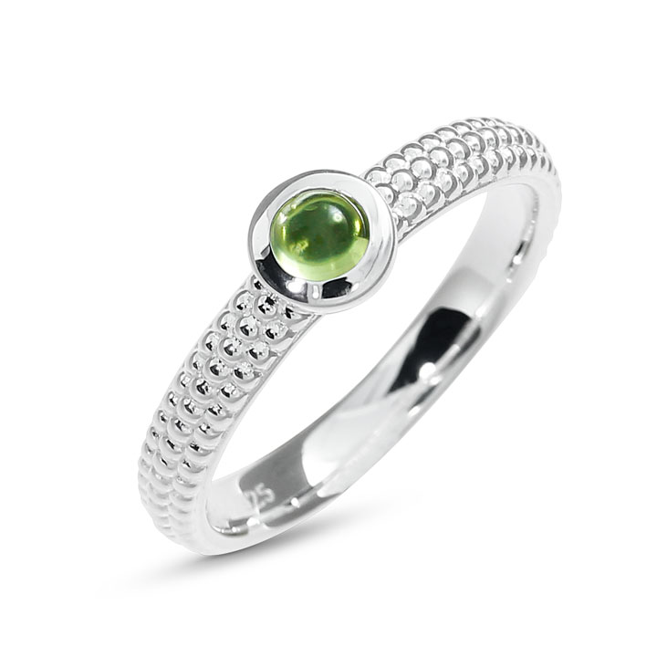 Ring Dots 3mm silver Peridot 4 mm round cab Ring size 54