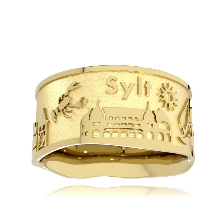 Island ring Sylt silver gold plated 10 mm wide Ring size 54