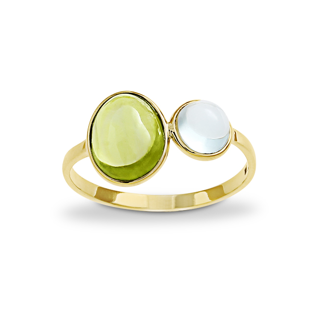 Ring 585 Gelbgold Peridot/Sky Blue Topas  Ringweite 54