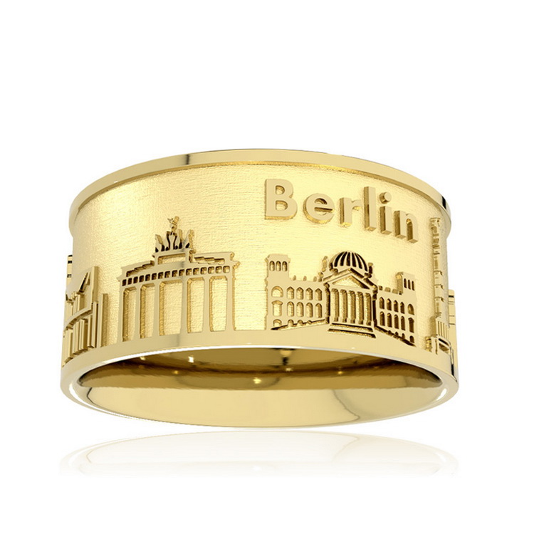 Ring Stadt Berlin Silber Gold plattiert 10 mm breit Ringweite 56