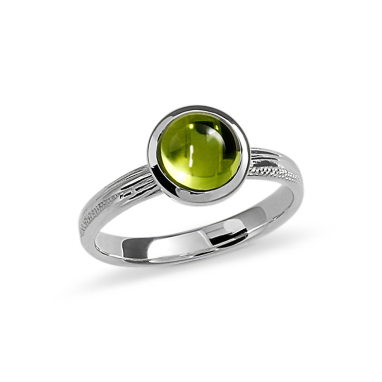 Ring silver Strandcores Peridot 7 mm round cab