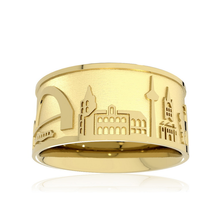 City Ring Cologne Silver Gold Plated 10 mm wide Ring size 58