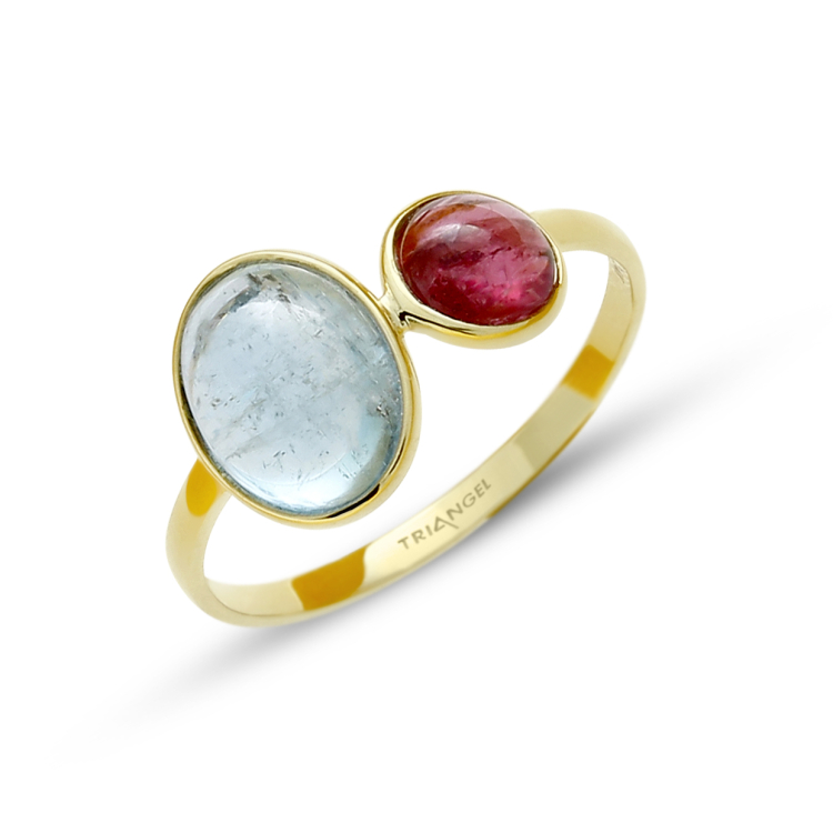 Ring 585 Gelbgold Aquamarin/Pink Turmalin  Ringweite 58