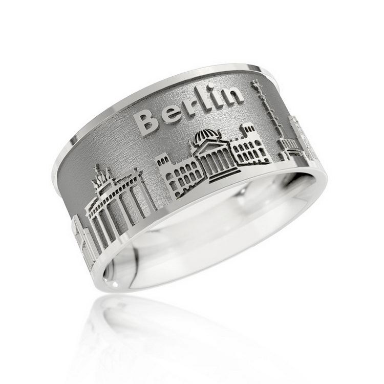 Ring Stadt Berlin Silber oxydiert 10 mm breit Ringweite 62