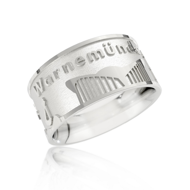 Ring City of Warnemünde silver light 10 mm wide Ring size UNI